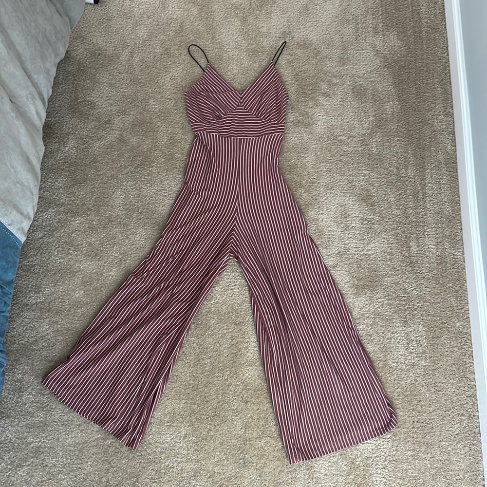 Dusty rose and white stripped romper size small